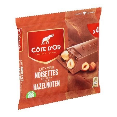 COTE D'OR Chocolat au lait avec noisettes entières Barre de 45g