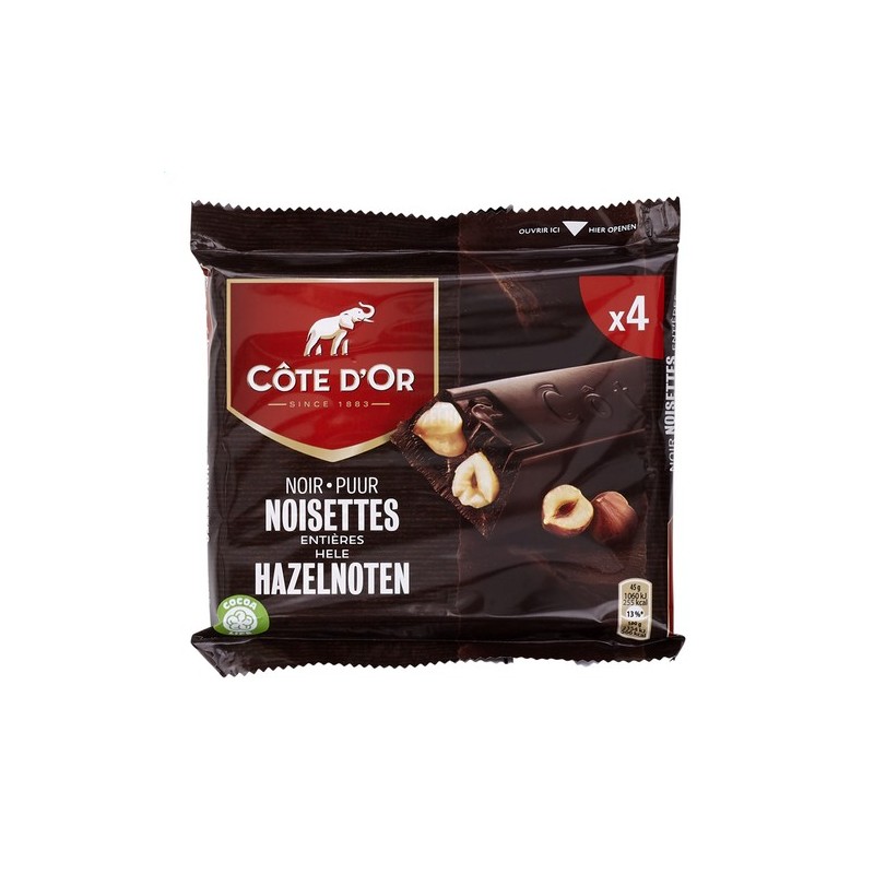 Pack of 6 x 47 gr bars of Côte d'or dark & whole hazelnuts 