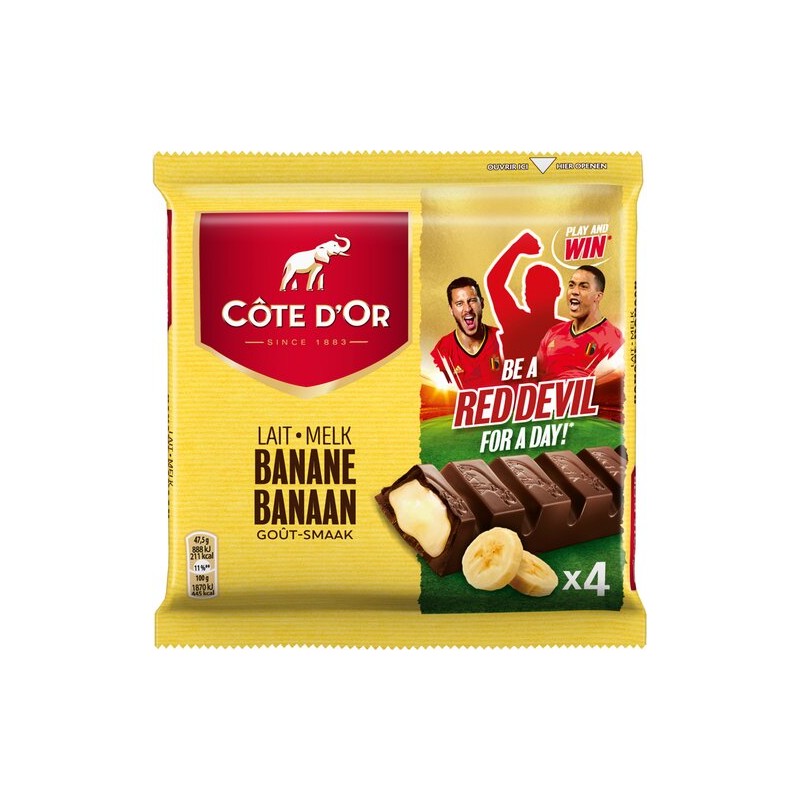 Pack of 4 x 47 gr bars of Côte d'Or milk & banana