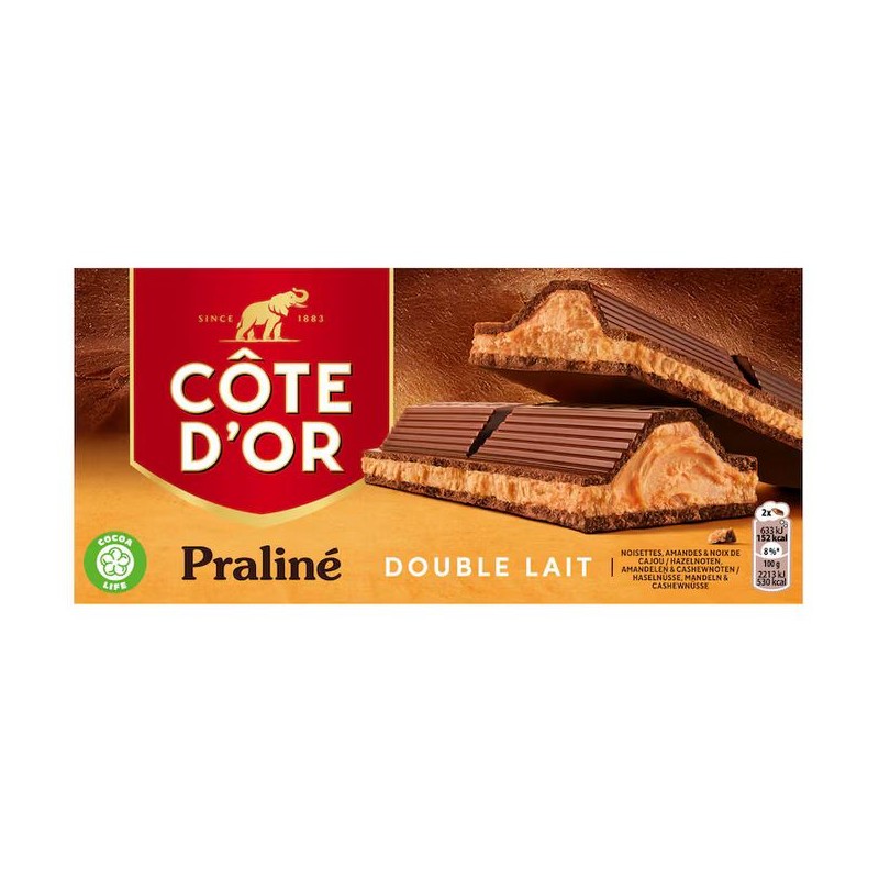 Tablette Côte d'Or double lait praliné 200 gr