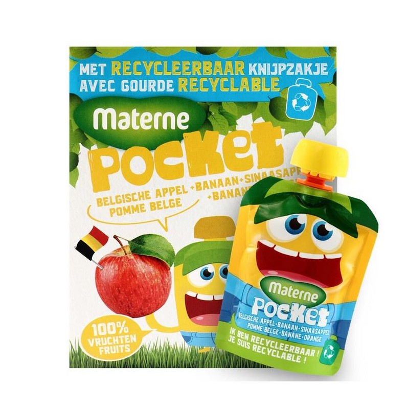 Materne Compote Pocket Pommes Bananes Oranges 4 x 90 g