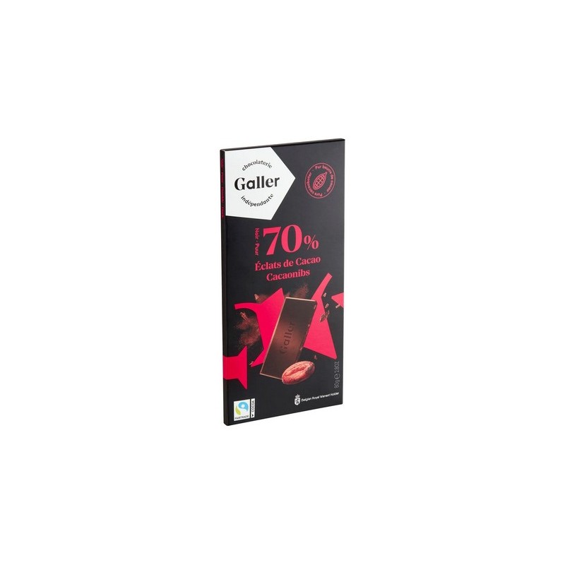 Tablette Galler noir 70 % noir éclats cacao 80gr