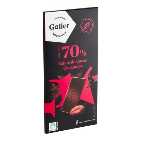 Tablette Galler noir 70 % noir éclats cacao 80gr